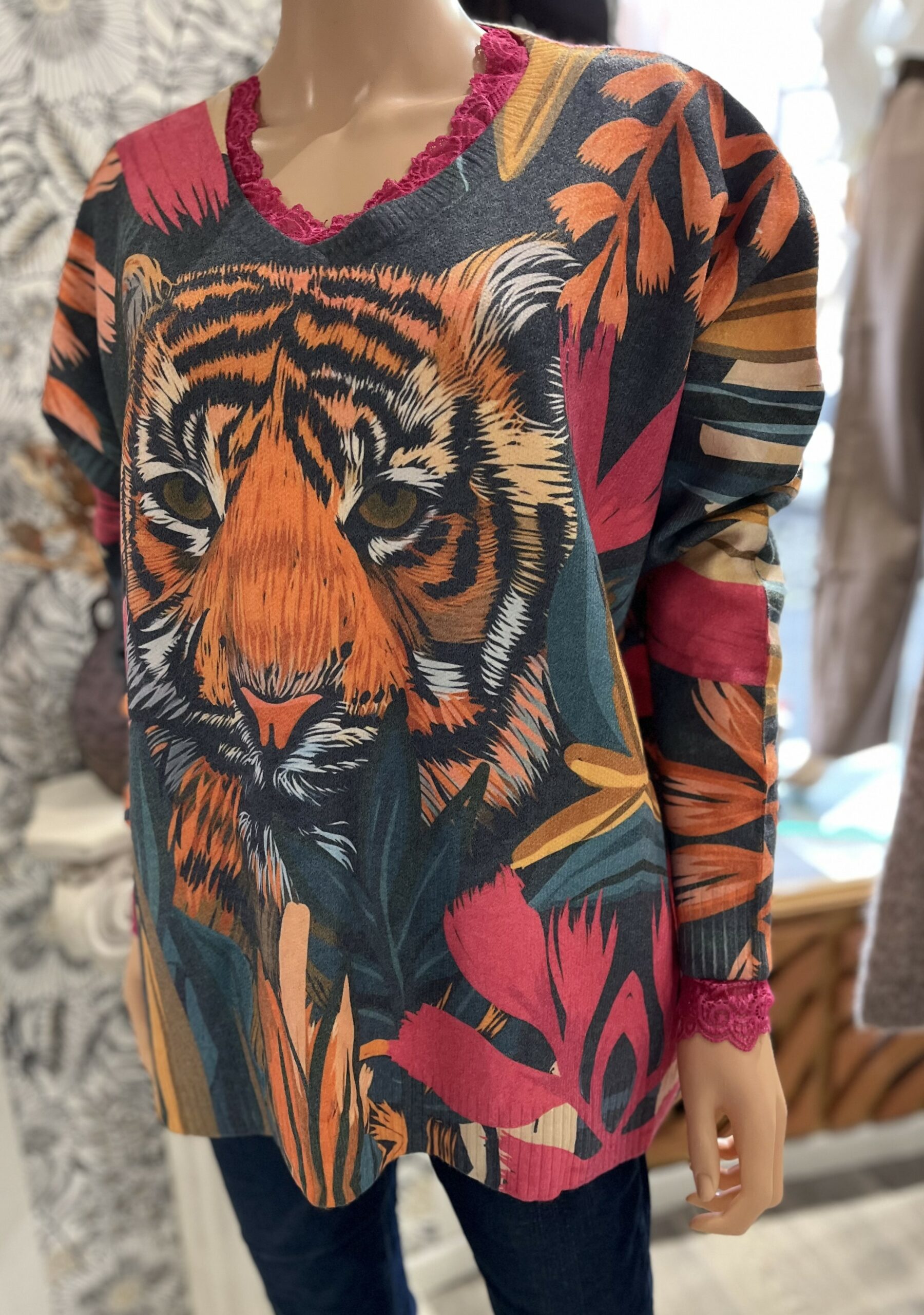 Pull ample femme à imprimé animal