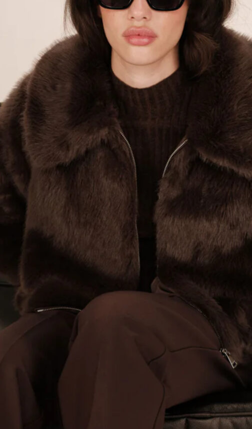 Veste fourrure femme chocolat - GRACE & MILA