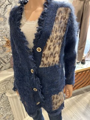 Gilet bleu femme à imprimé léopard
